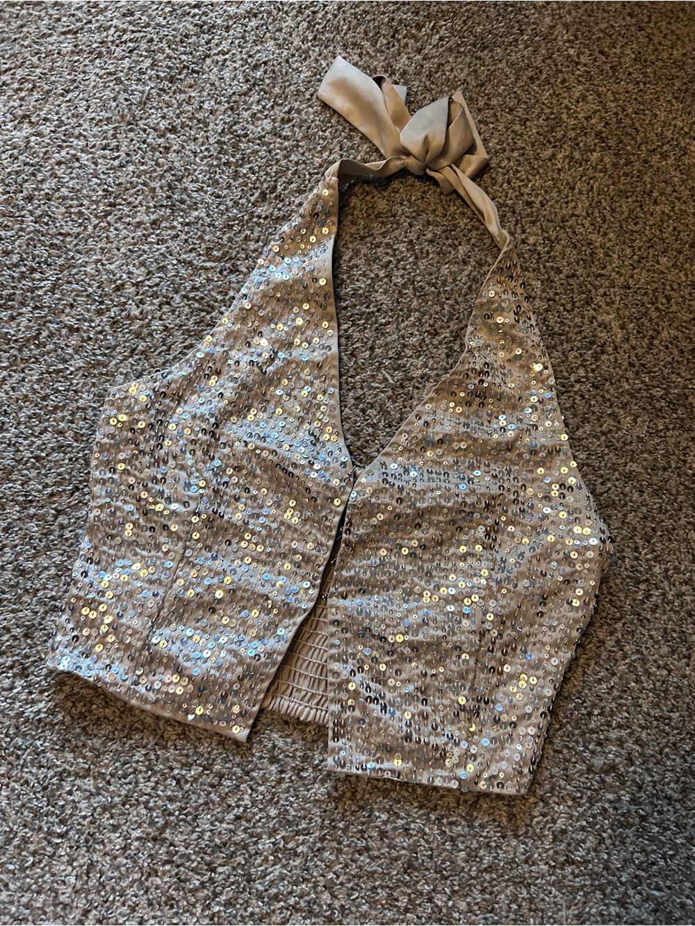 Wet Seal | y2k Champagne sequined clasp front halter crop top